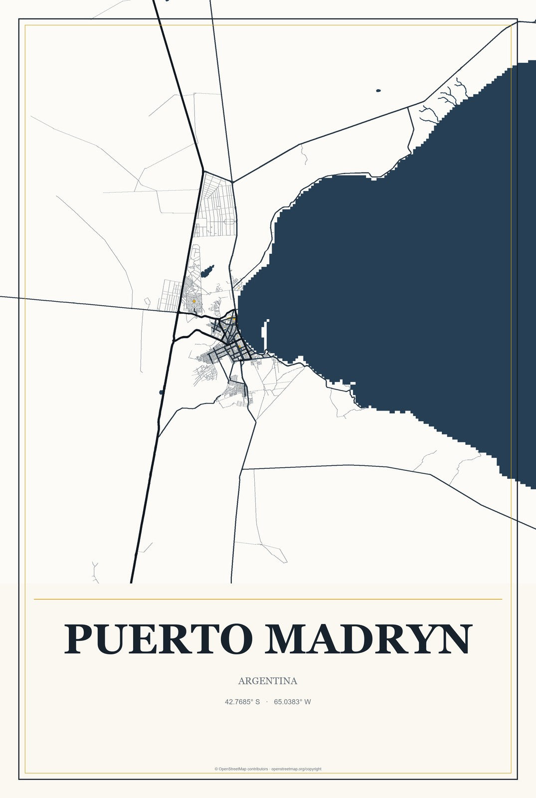Puerto Madryn, Argentina City Map Aluminum Sign in Citrine Modern style