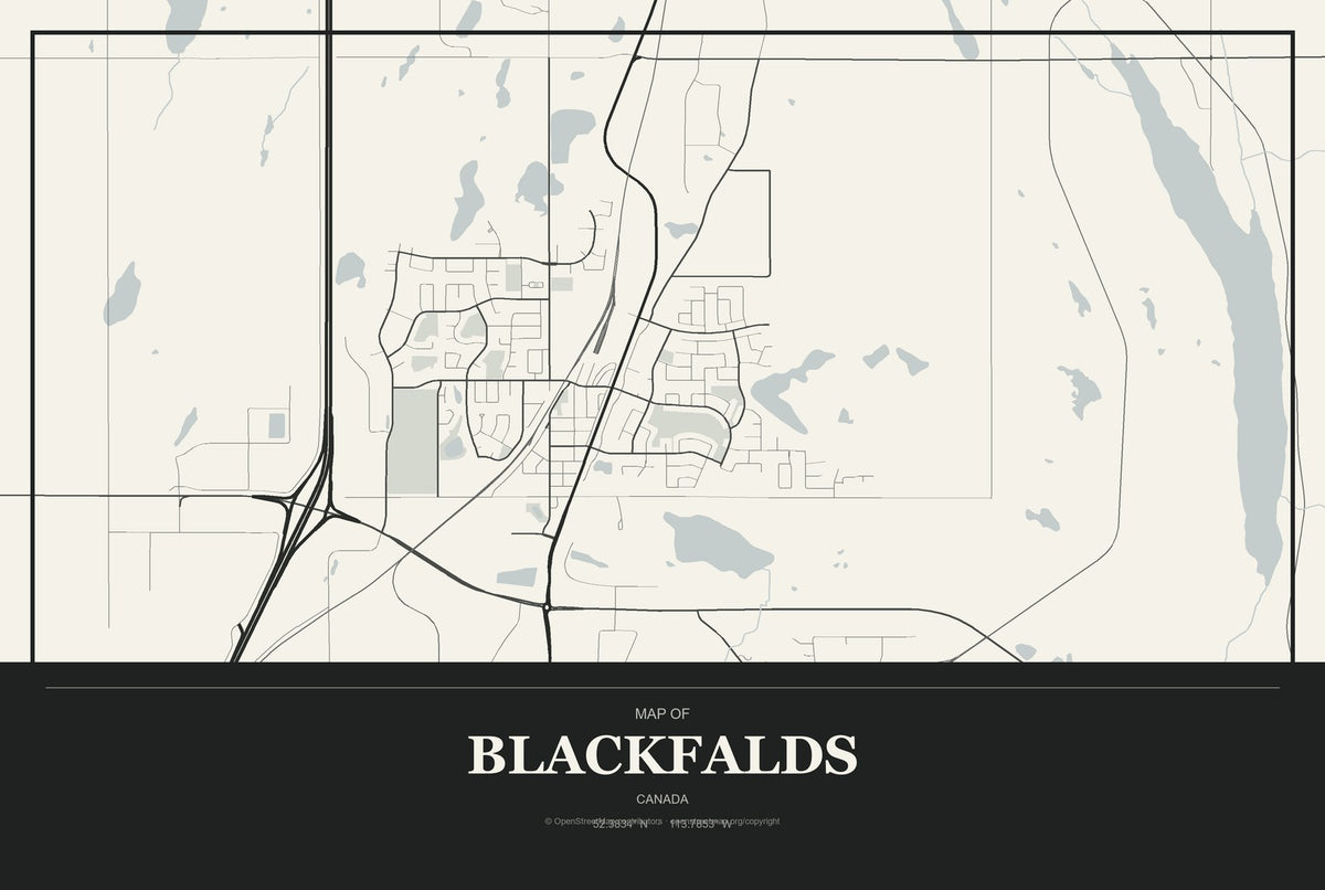 Blackfalds, Canada City Map Aluminum Sign in Museum Plaque style
