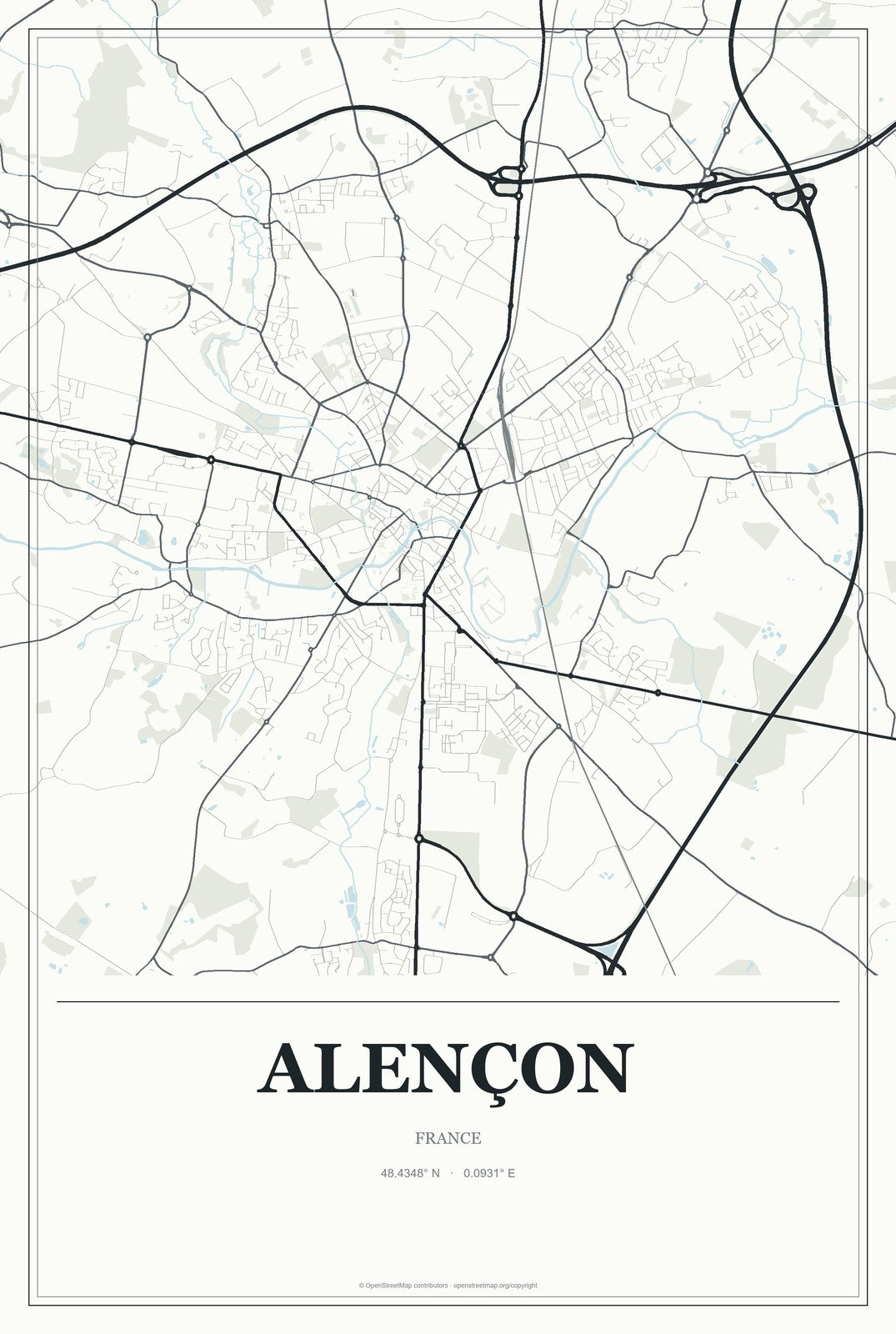 Alençon, France City Map Aluminum Sign in Gallery Air style