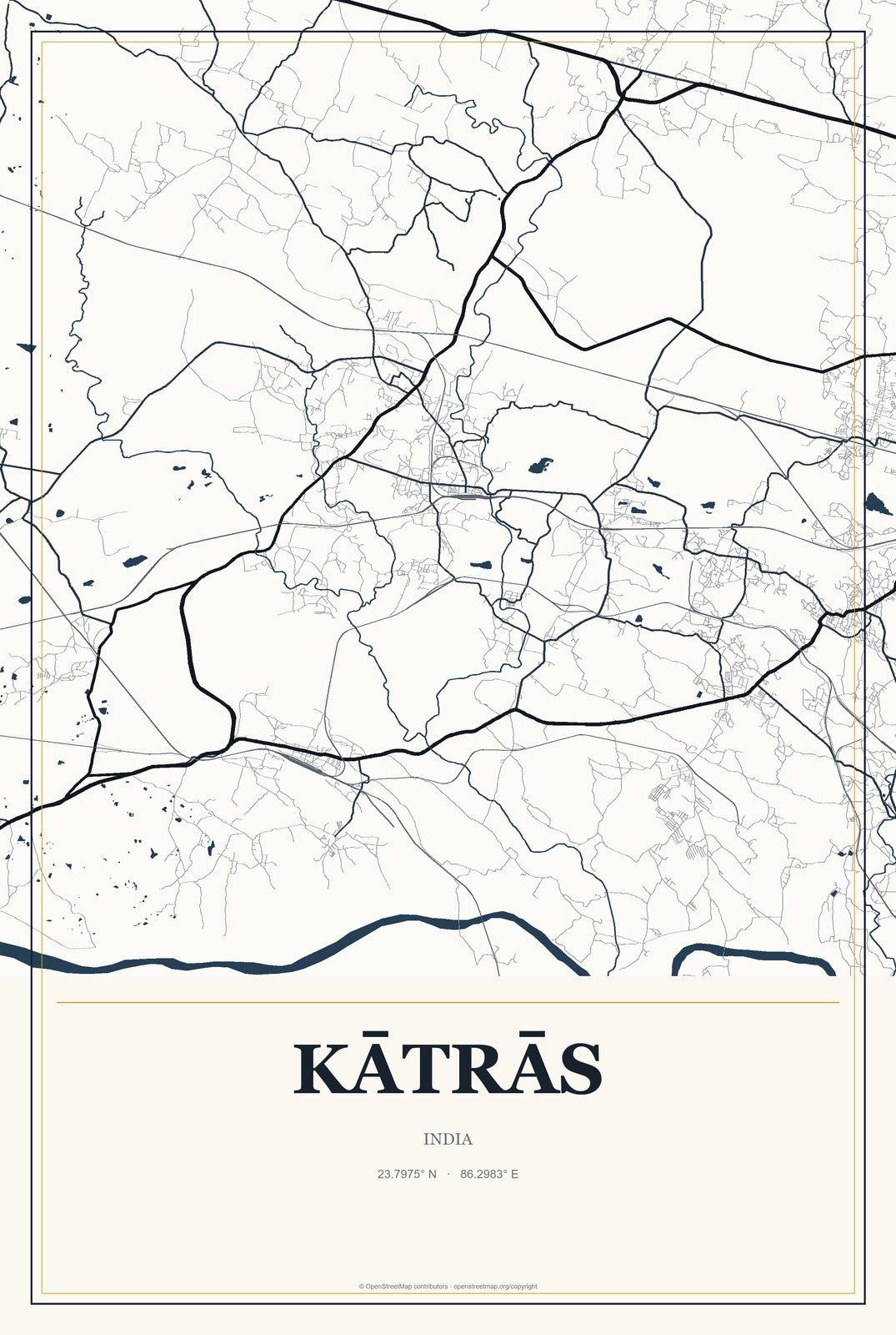 Kātrās, India City Map Aluminum Sign in Citrine Modern style