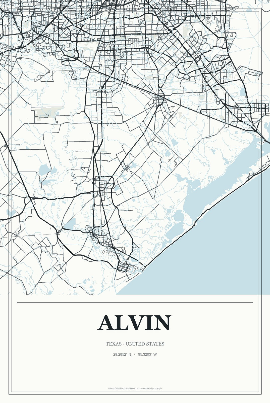 Alvin, Texas City Map Aluminum Sign in Gallery Air style