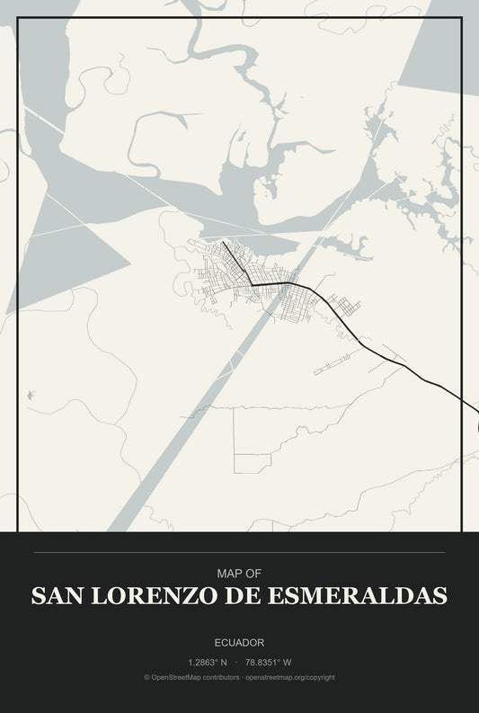 San Lorenzo de Esmeraldas, Ecuador City Map Aluminum Sign in Museum Plaque style