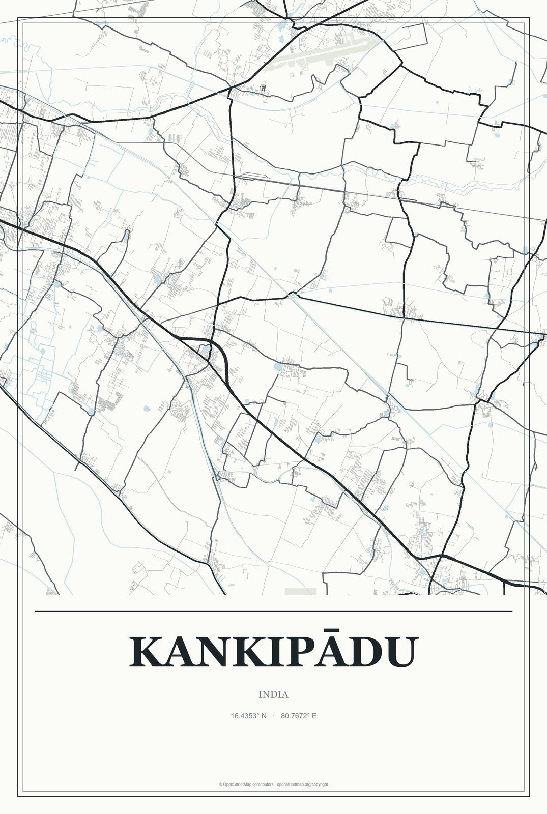 Kankipādu, India City Map Aluminum Sign in Gallery Air style