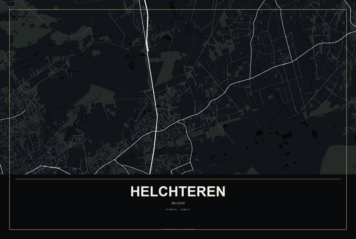 Helchteren, Belgium City Map Aluminum Sign in Metropolitan Noir style