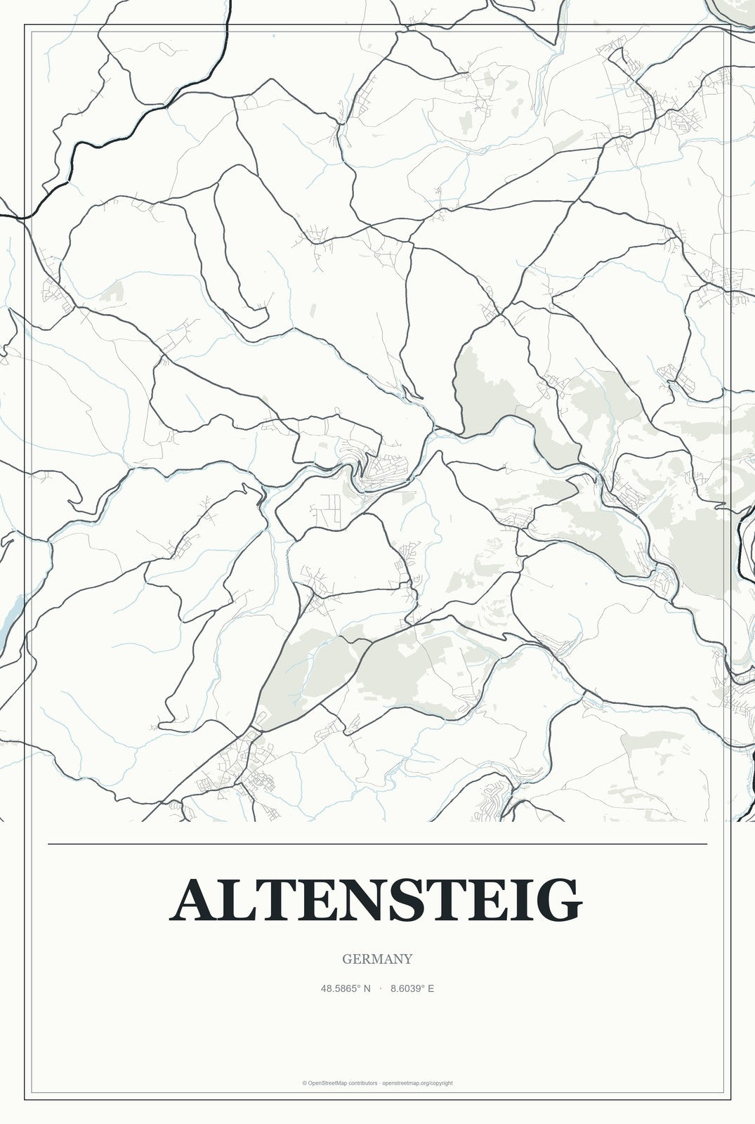 Altensteig, Germany City Map Aluminum Sign in Gallery Air style