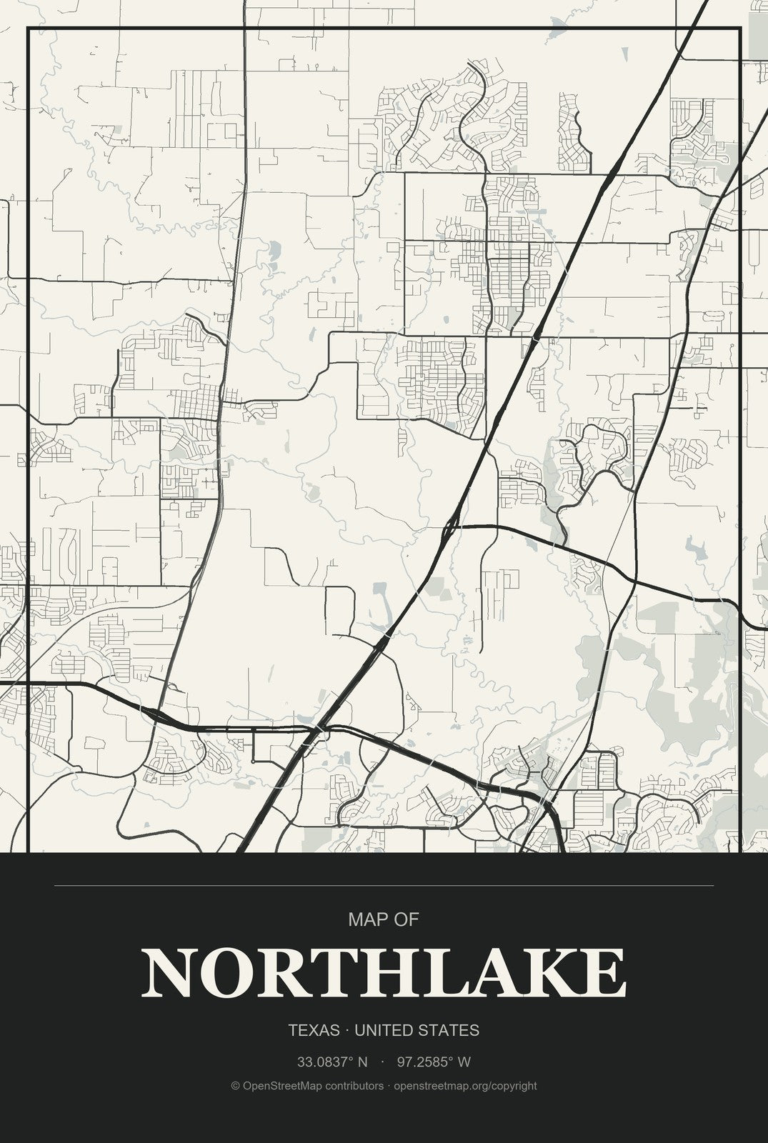 Northlake, Texas City Map Aluminum Sign in Museum Plaque style