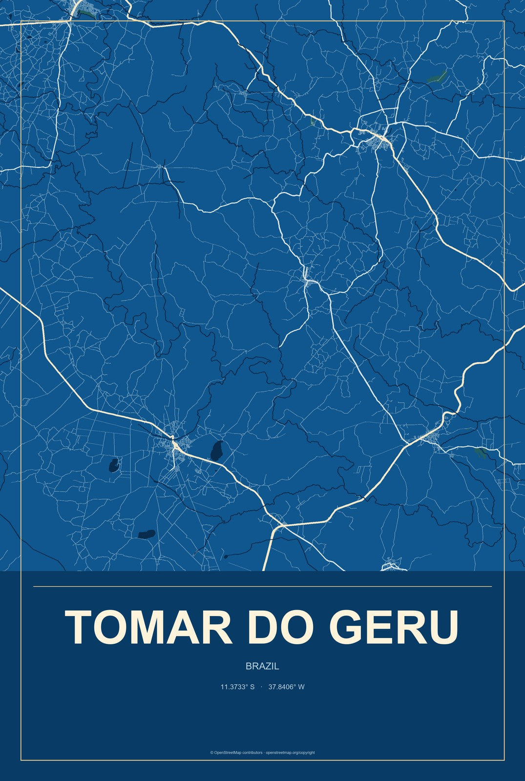 Tomar do Geru, Brazil City Map Aluminum Sign in Harbor Cobalt style