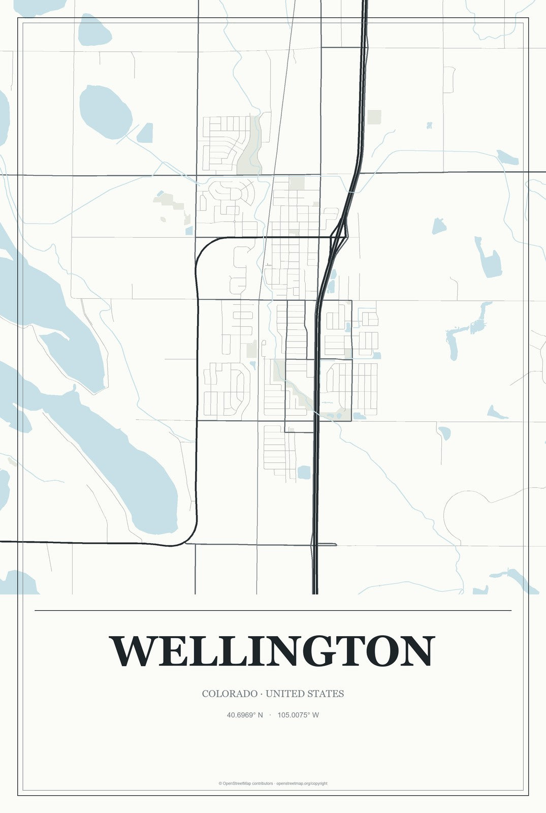 Wellington, Colorado City Map Aluminum Sign in Gallery Air style
