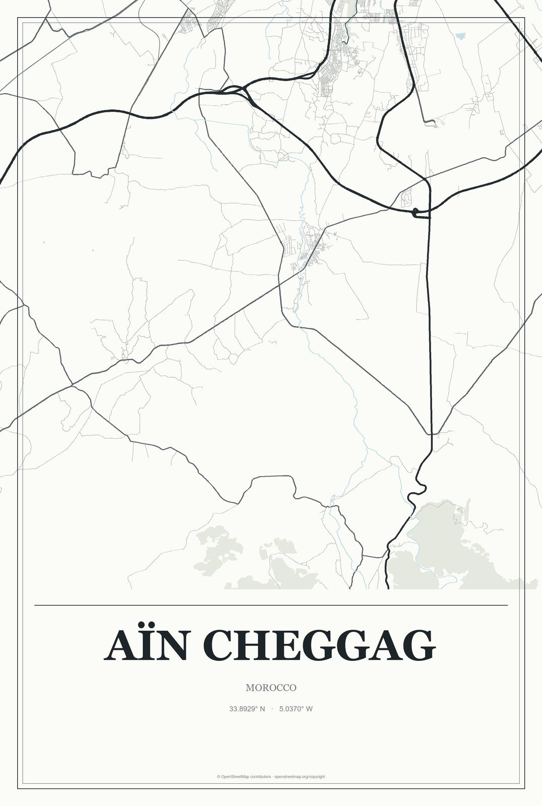 Aïn Cheggag, Morocco City Map Aluminum Sign in Gallery Air style