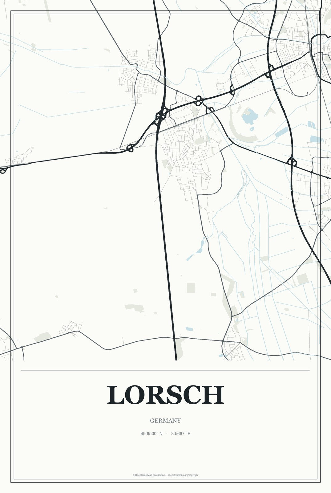 Lorsch, Germany City Map Aluminum Sign in Gallery Air style