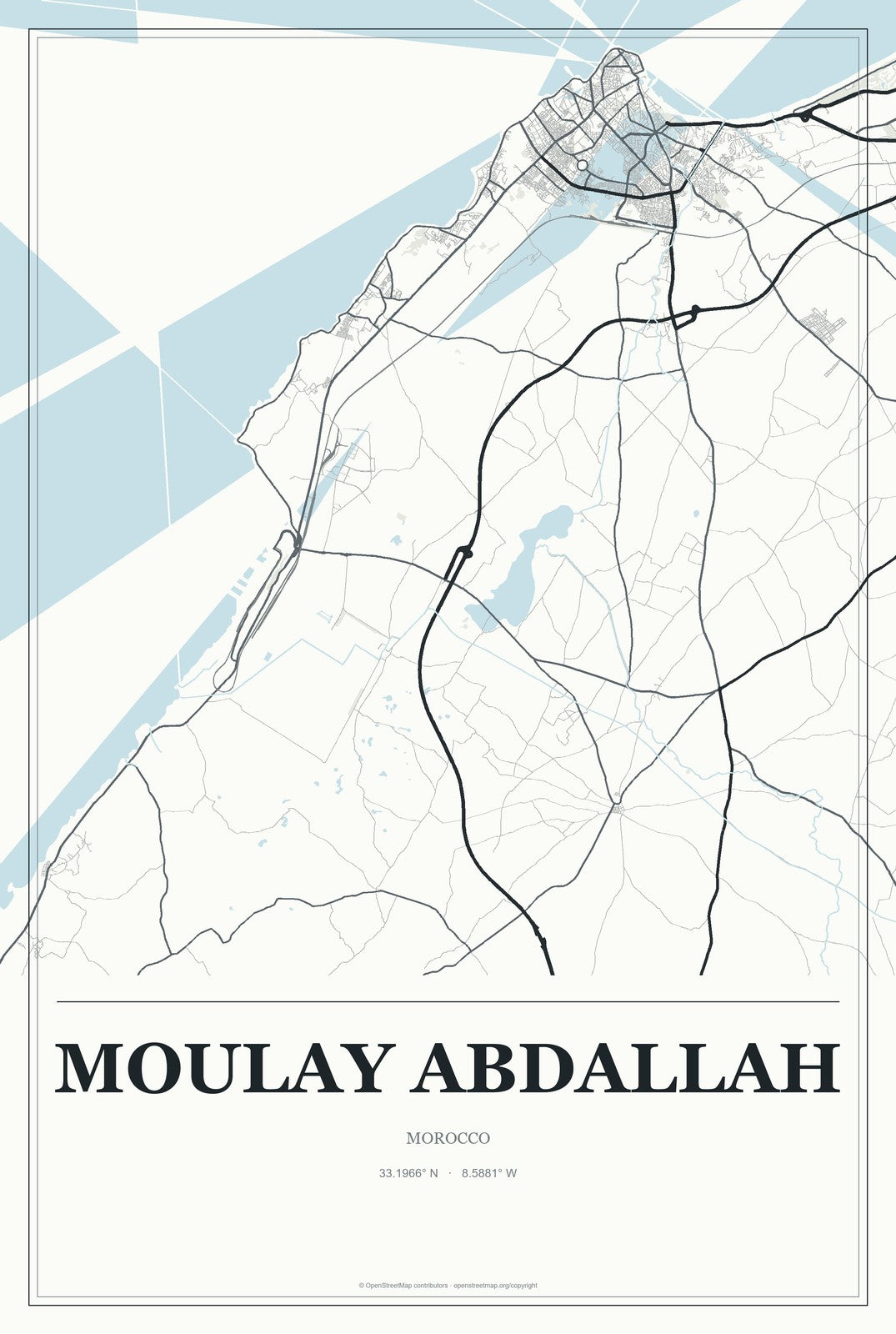 Moulay Abdallah, Morocco City Map Aluminum Sign in Gallery Air style