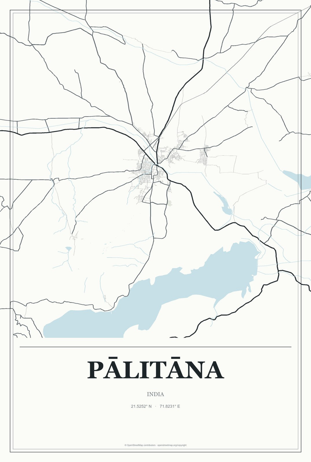 Pālitāna, India City Map Aluminum Sign in Gallery Air style