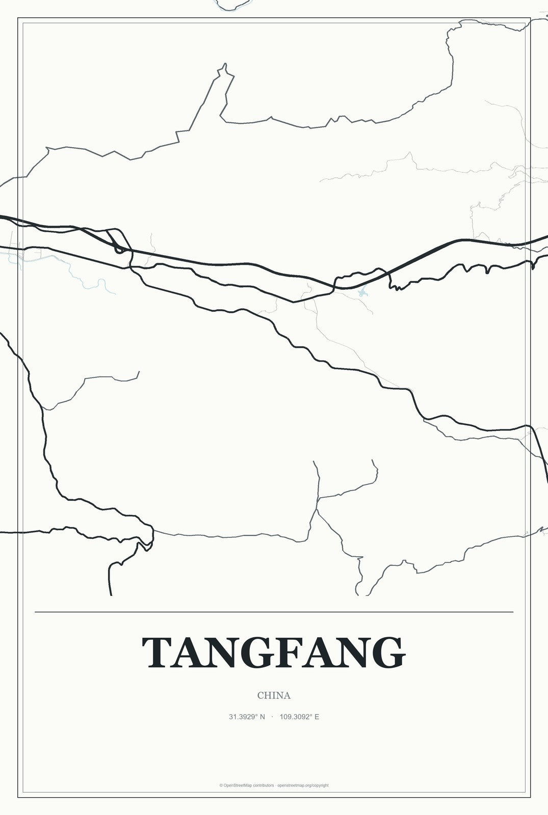 Tangfang, China City Map Aluminum Sign in Gallery Air style