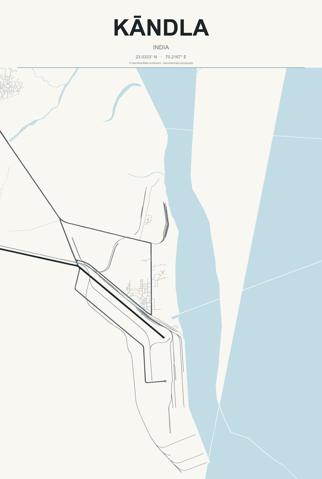 Kāndla, India City Map Aluminum Sign in Headline Atlas style