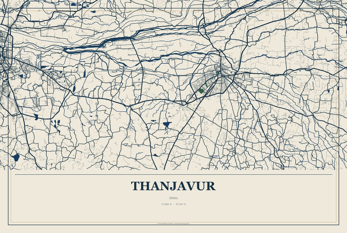 Thanjavur, India City Map Aluminum Sign in Coastal Cutout style