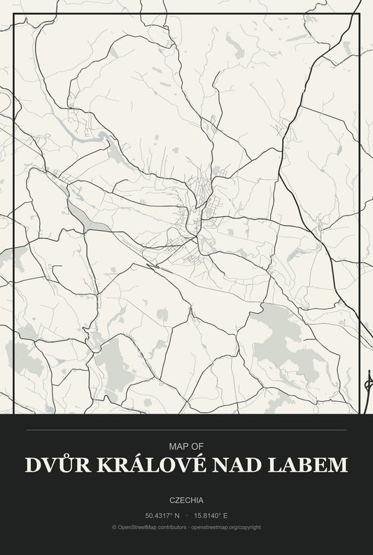 Dvůr Králové nad Labem, Czechia City Map Aluminum Sign in Museum Plaque style