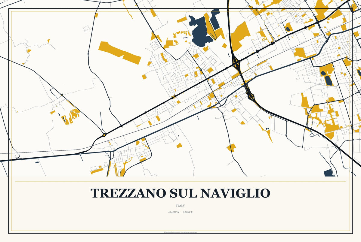 Trezzano sul Naviglio, Italy City Map Aluminum Sign in Citrine Modern style