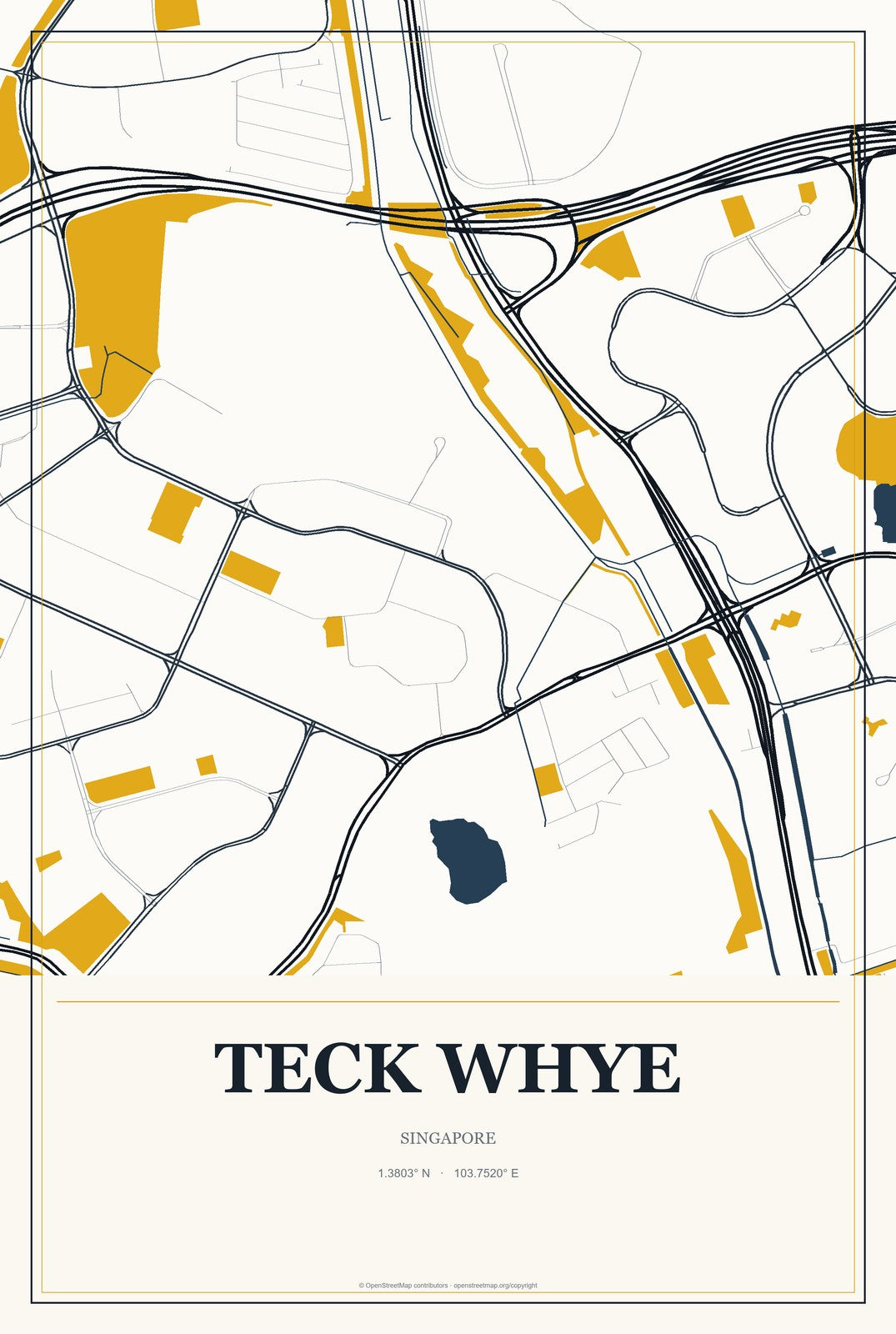 Teck Whye, Singapore City Map Aluminum Sign in Citrine Modern style