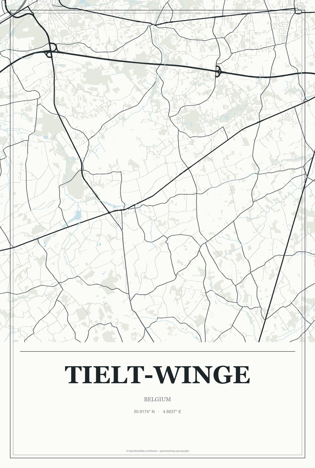Tielt-Winge, Belgium City Map Aluminum Sign in Gallery Air style
