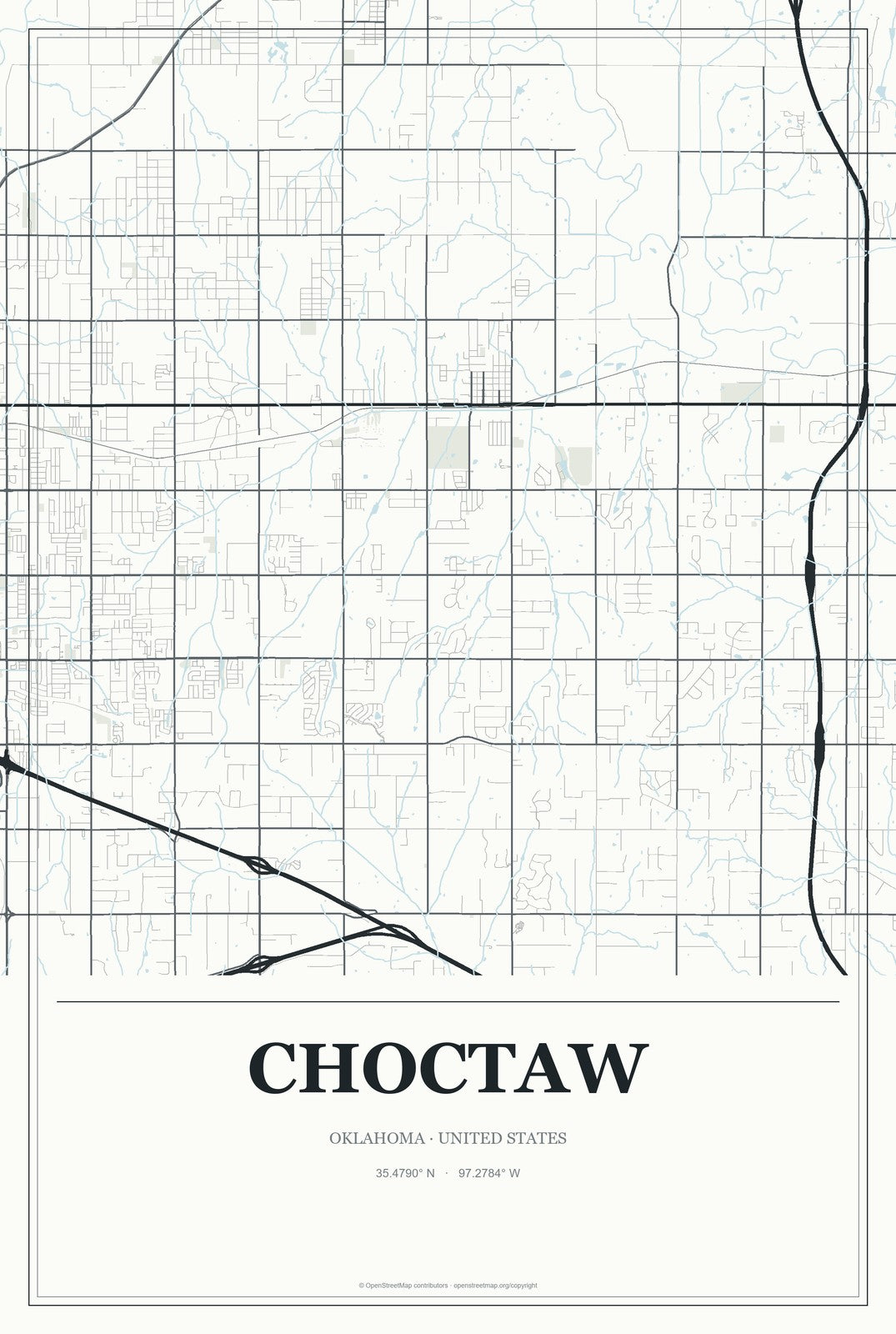 Choctaw, Oklahoma City Map Aluminum Sign in Gallery Air style