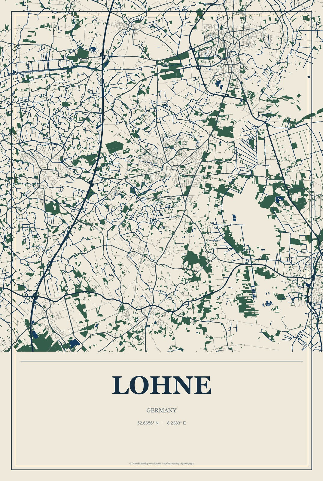 Lohne, Germany City Map Aluminum Sign in Coastal Cutout style