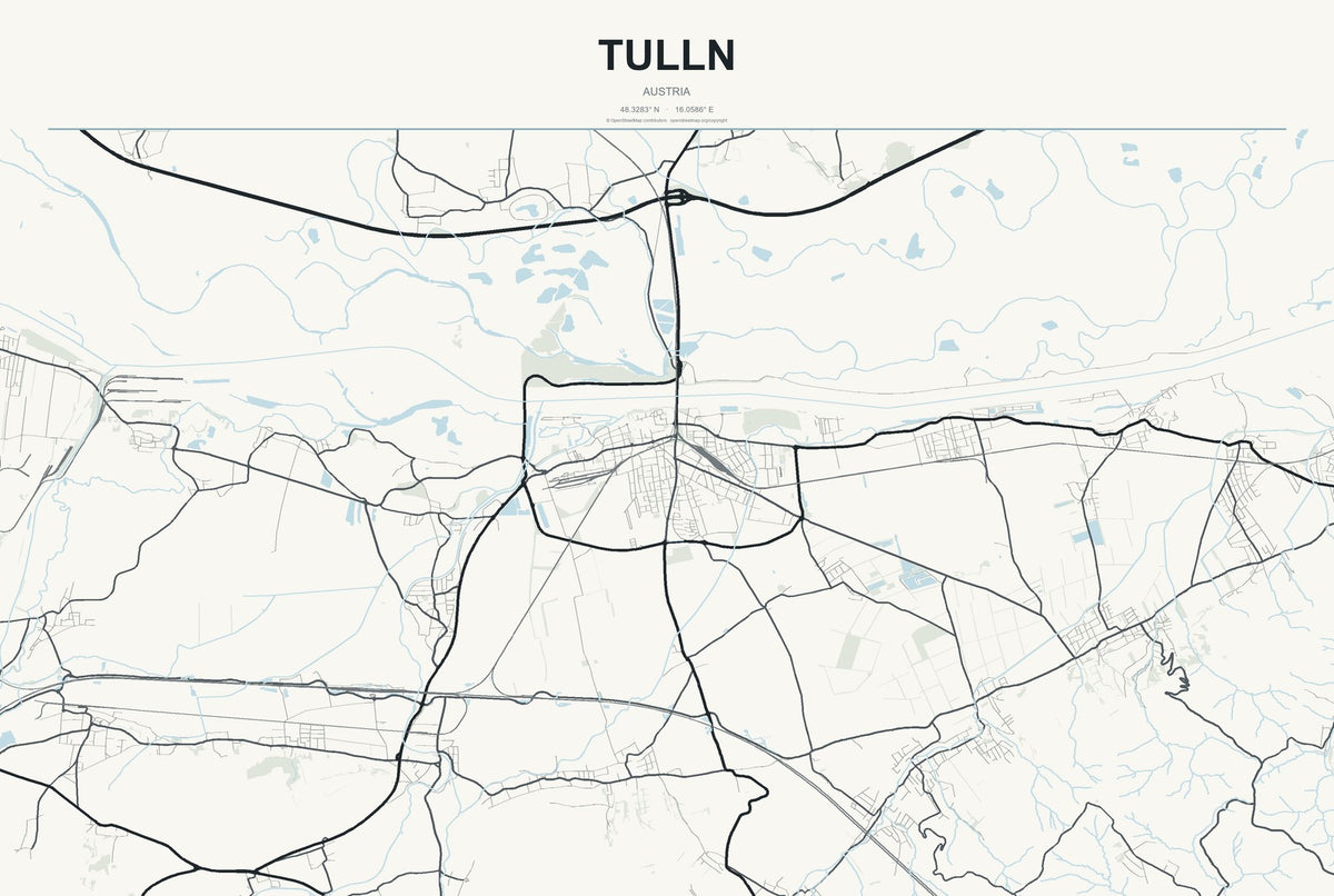 Tulln, Austria City Map Aluminum Sign in Headline Atlas style