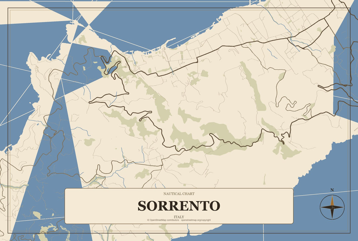 Sorrento, Italy City Map Aluminum Sign in Heritage Nautical style