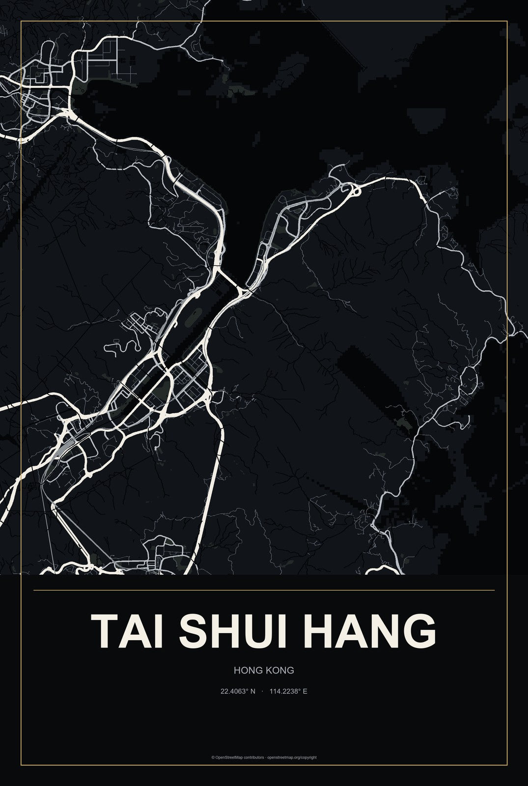 Tai Shui Hang, Hong Kong City Map Aluminum Sign in Metropolitan Noir style