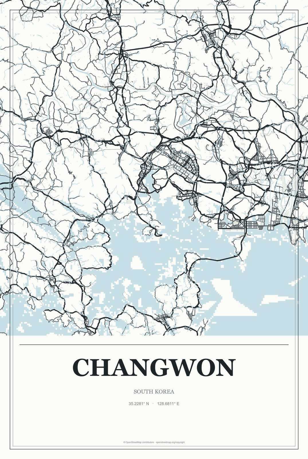 Changwon, South Korea City Map Aluminum Sign in Gallery Air style
