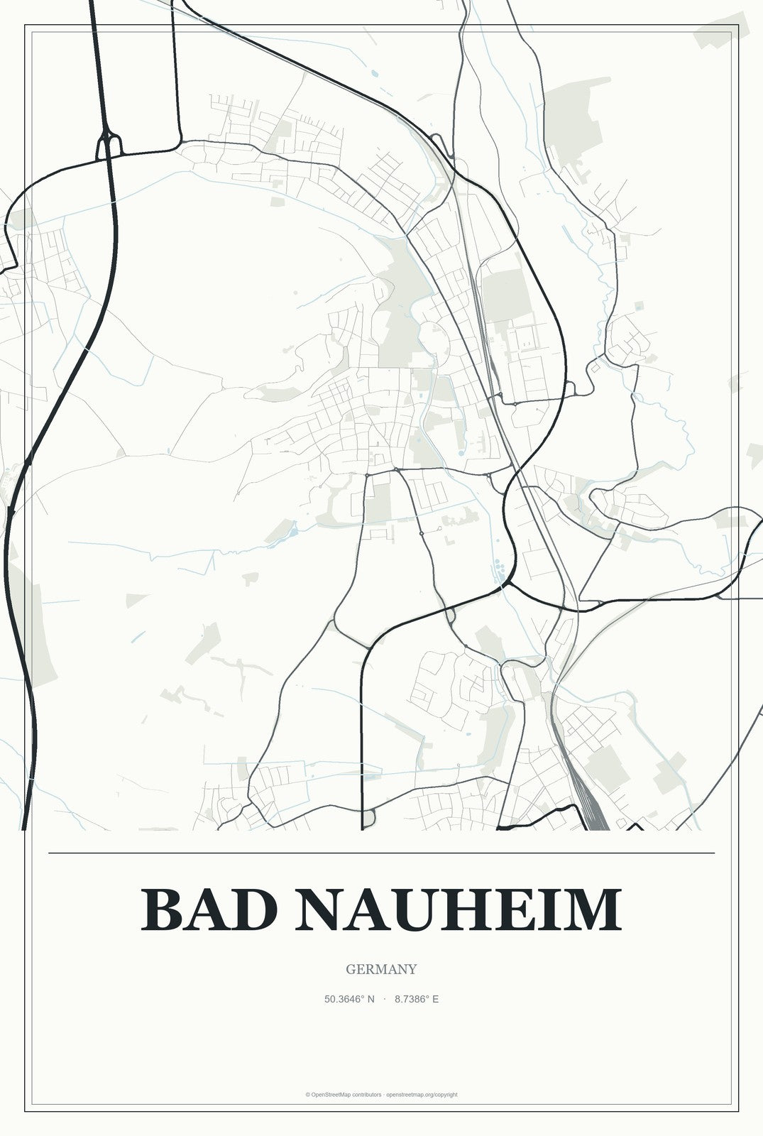 Bad Nauheim, Germany City Map Aluminum Sign in Gallery Air style