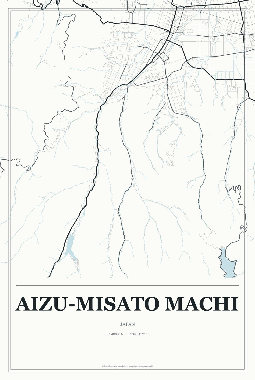Aizu-misato Machi, Japan City Map Aluminum Sign in Gallery Air style
