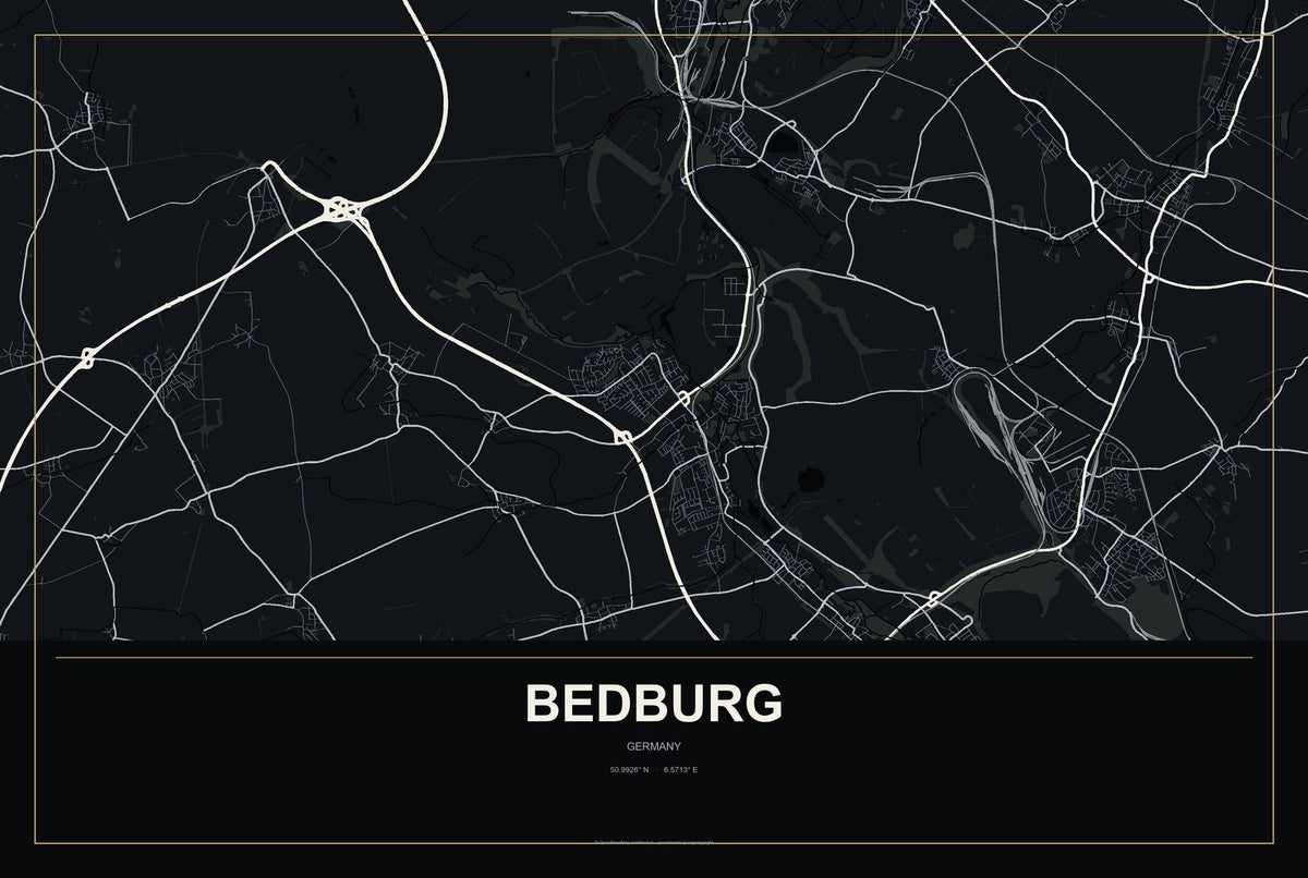 Bedburg, Germany City Map Aluminum Sign in Metropolitan Noir style