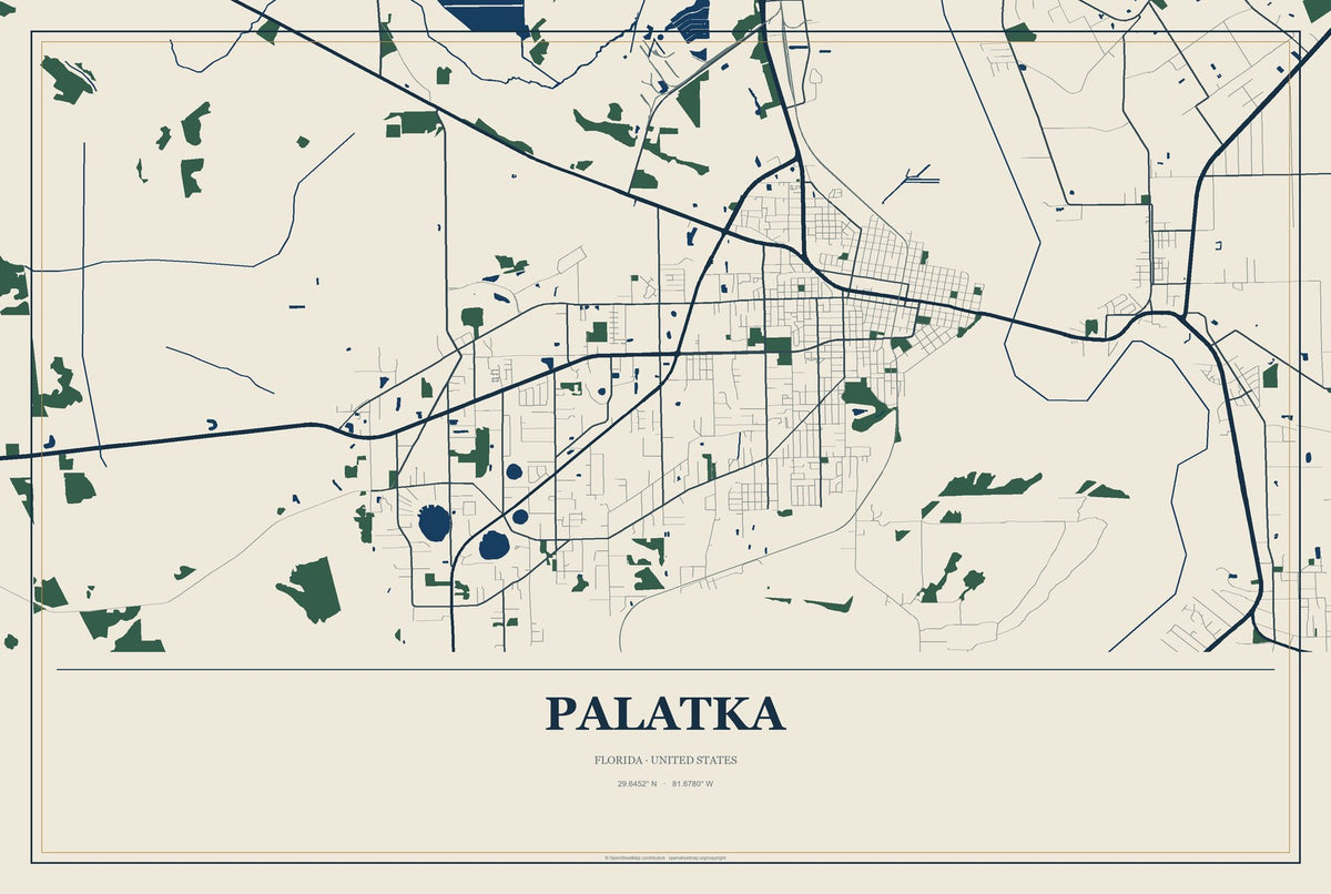 Palatka, Florida City Map Aluminum Sign in Coastal Cutout style