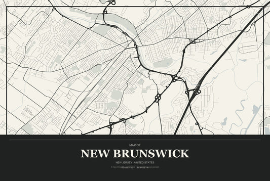 New Brunswick, New Jersey City Map Aluminum Sign in Museum Plaque style
