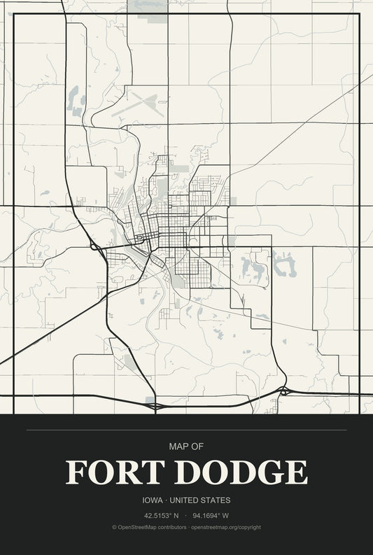 Fort Dodge, Iowa City Map Aluminum Sign in Museum Plaque style
