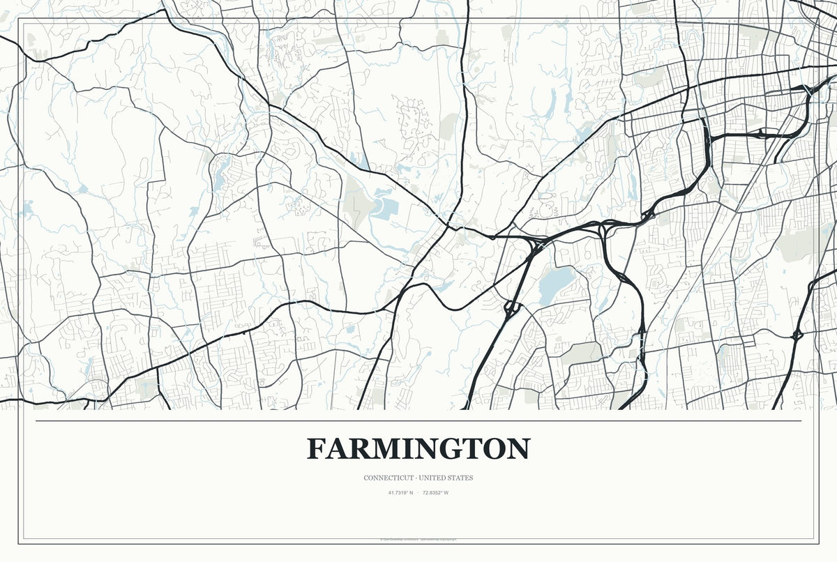 Farmington, Connecticut City Map Aluminum Sign in Gallery Air style