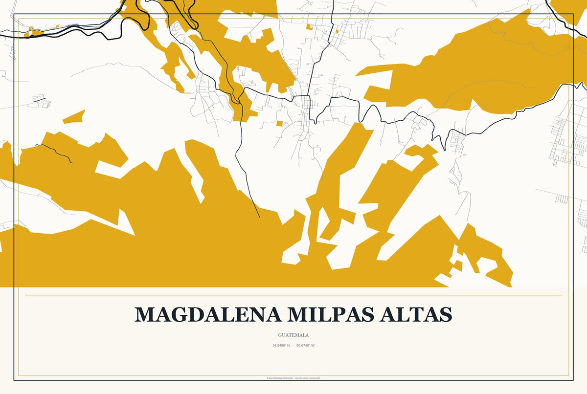 Magdalena Milpas Altas, Guatemala City Map Aluminum Sign in Citrine Modern style