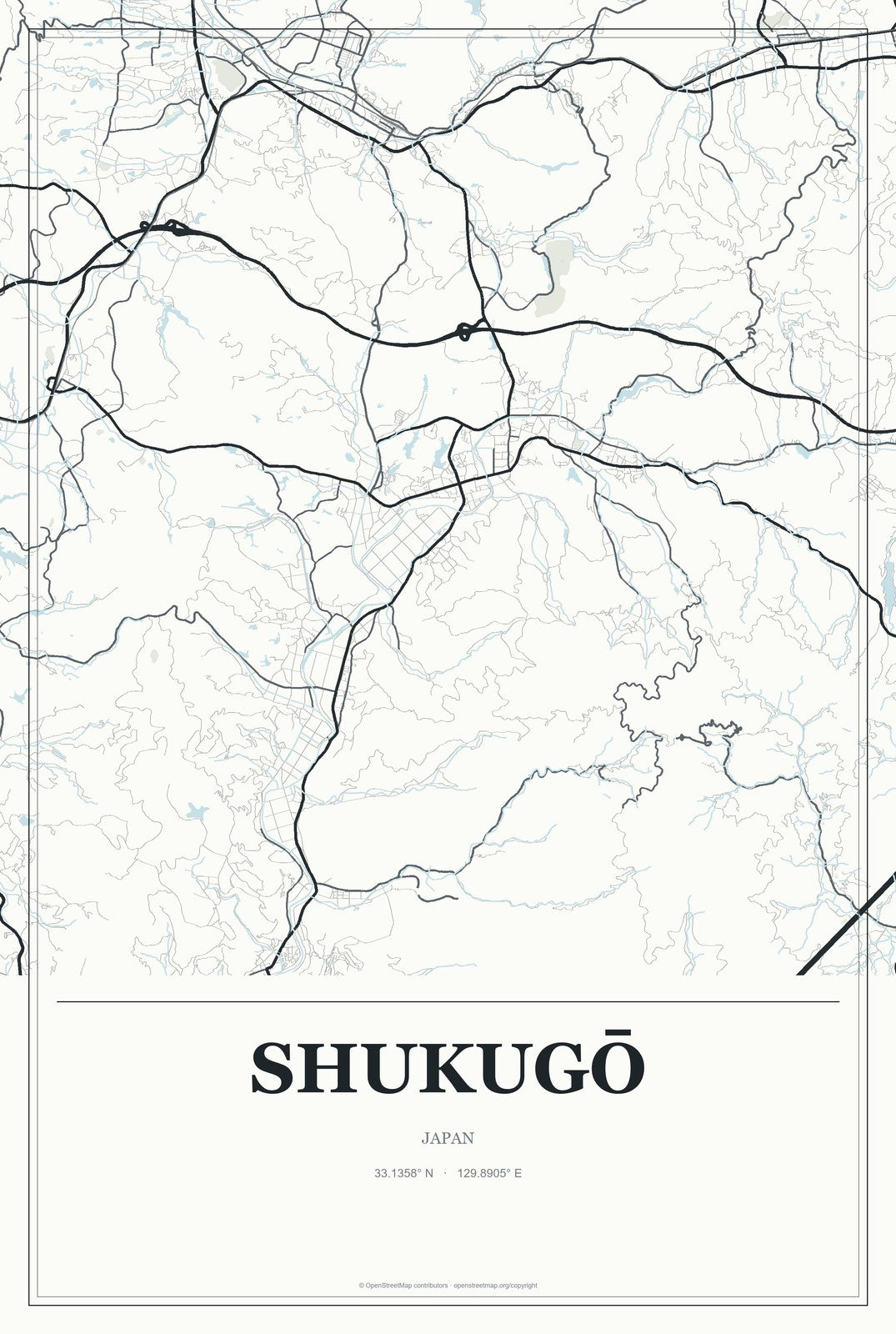 Shukugō, Japan City Map Aluminum Sign in Gallery Air style
