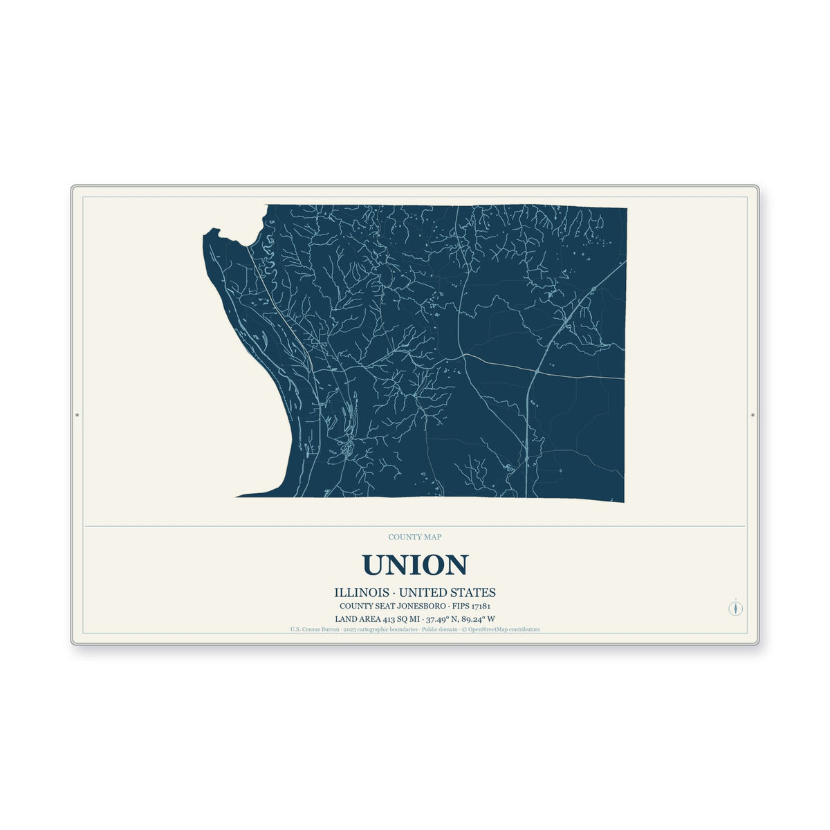 Union County, Illinois Map Aluminum Sign in Coastal Cutout style