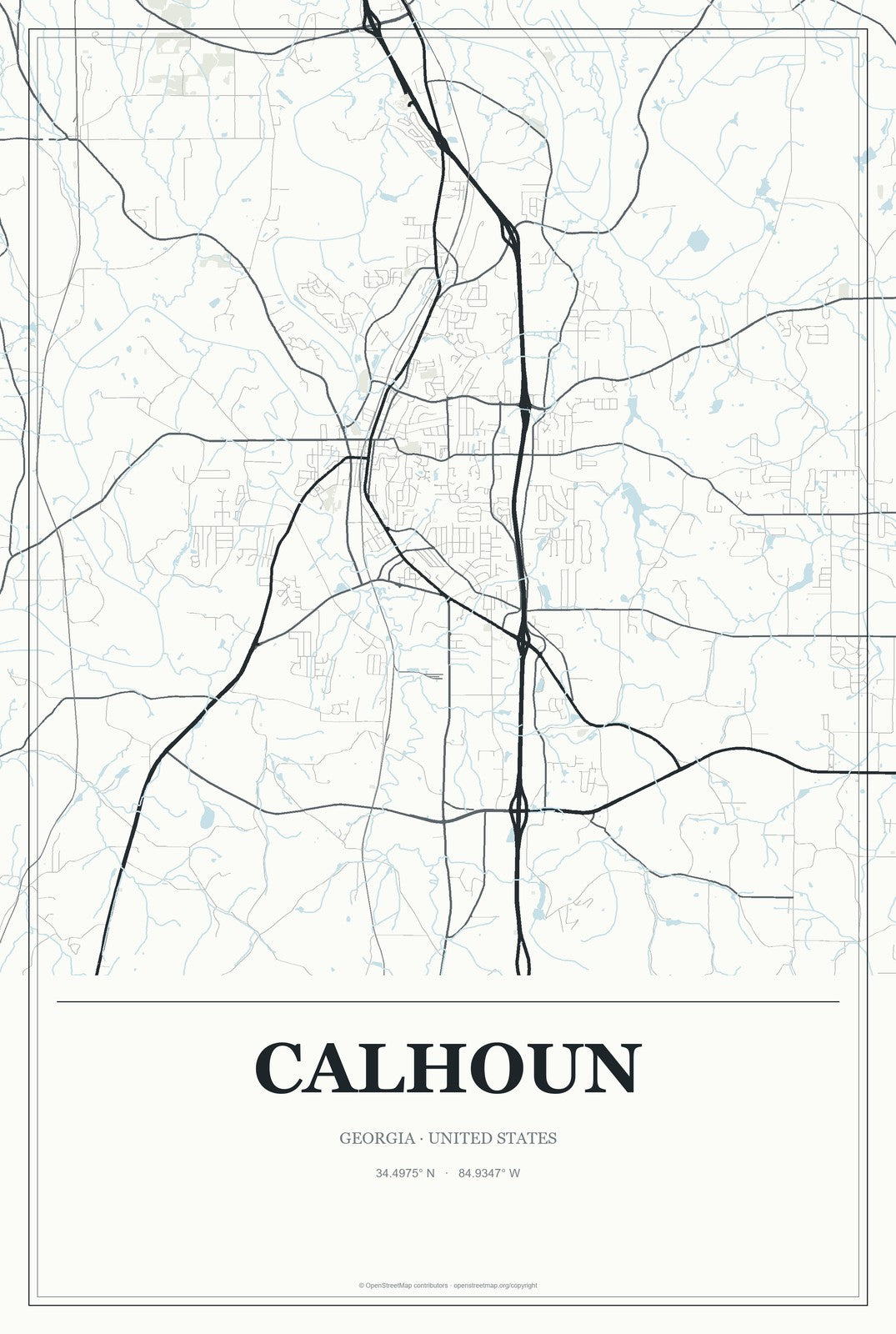 Calhoun, Georgia City Map Aluminum Sign in Gallery Air style
