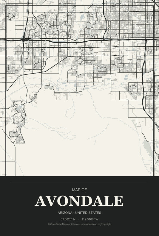 Avondale, Arizona City Map Aluminum Sign in Museum Plaque style