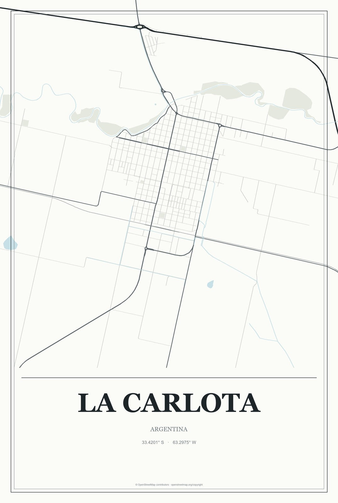La Carlota, Argentina City Map Aluminum Sign in Gallery Air style