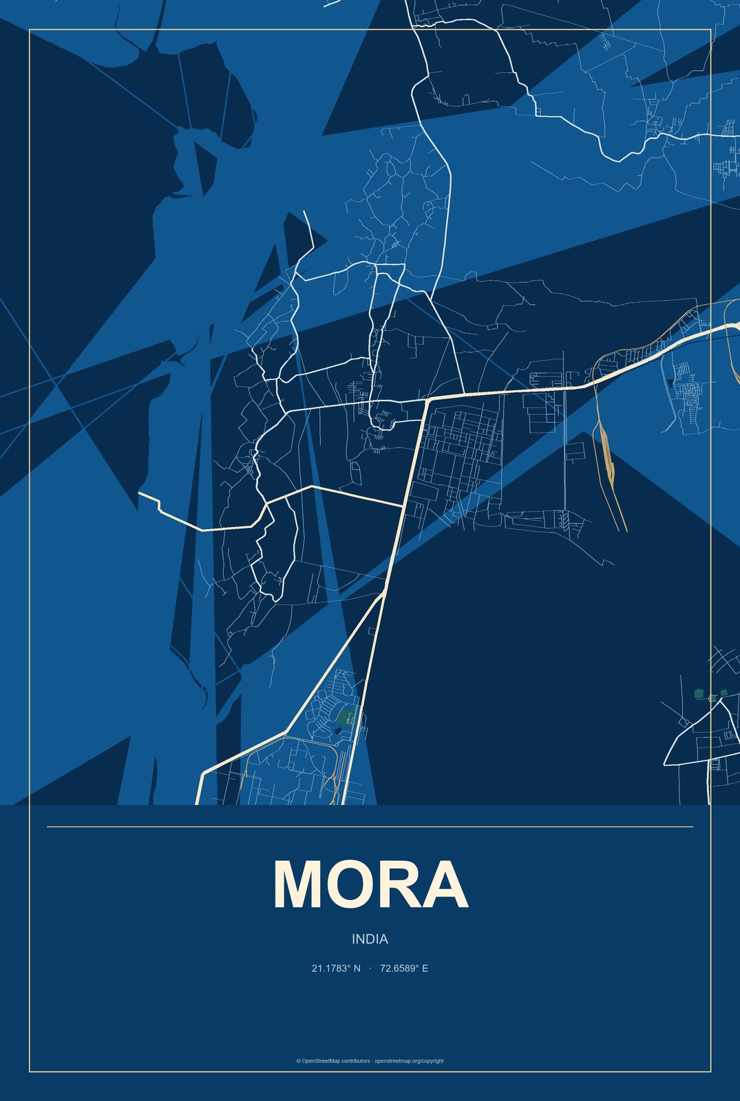 Mora, India City Map Aluminum Sign in Harbor Cobalt style