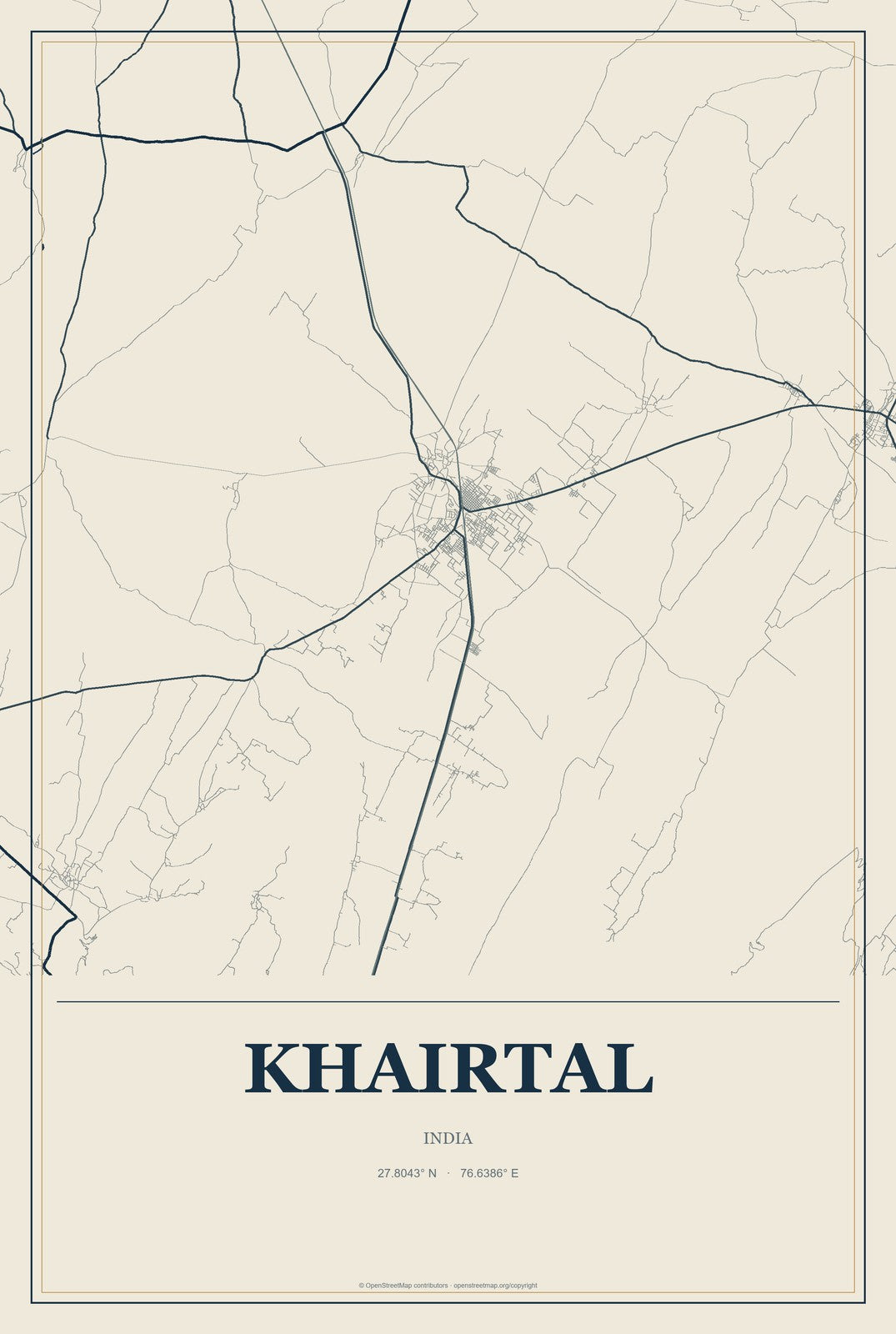 Khairtal, India City Map Aluminum Sign in Coastal Cutout style