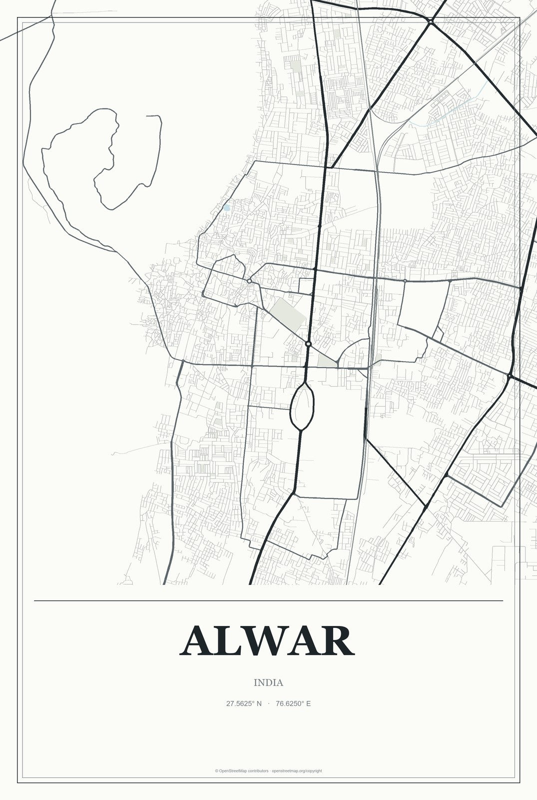 Alwar, India City Map Aluminum Sign in Gallery Air style
