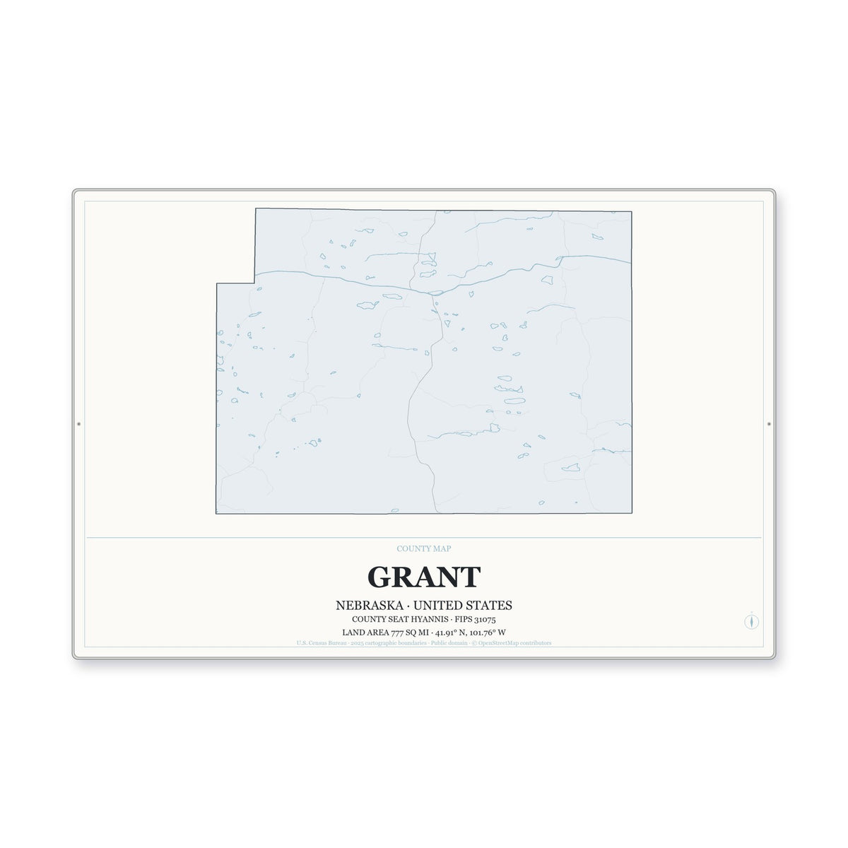 Grant County, Nebraska Map Aluminum Sign in Gallery Air style