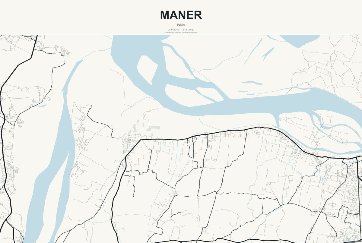 Maner, India City Map Aluminum Sign in Headline Atlas style