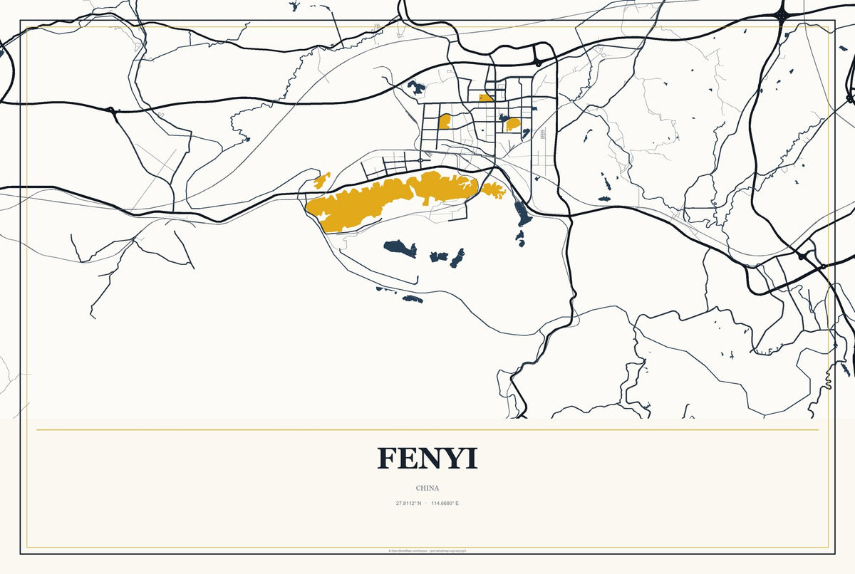 Fenyi, China City Map Aluminum Sign in Citrine Modern style