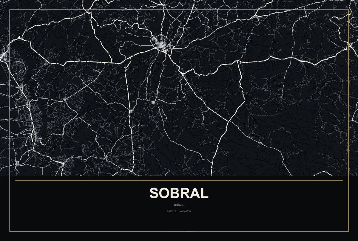 Sobral, Brazil City Map Aluminum Sign in Metropolitan Noir style