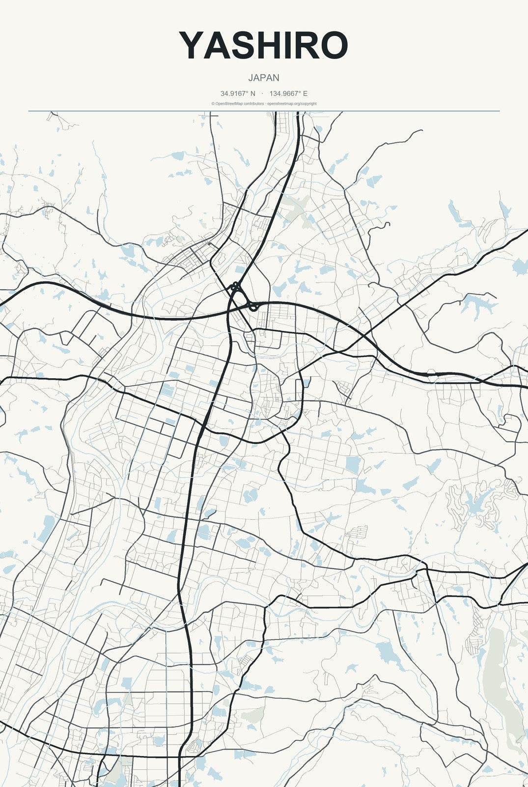 Yashiro, Japan City Map Aluminum Sign in Headline Atlas style